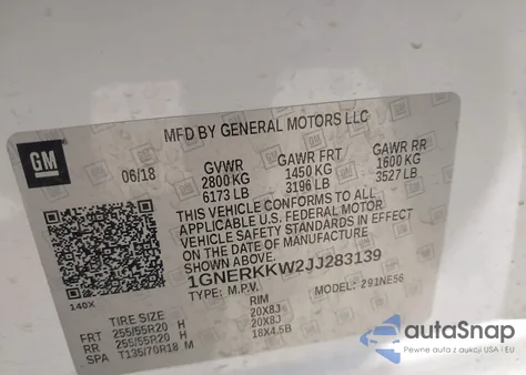 2018 Chevrolet Traverse Premier z USA, uszkodzony, nr VIN 1GNERKKW2JJ283139